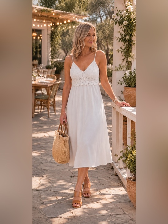 Monoreno Dresses & Skirts - Monoreno White Crochet Lace Slip Dress Coastal Boho Cottagecore S